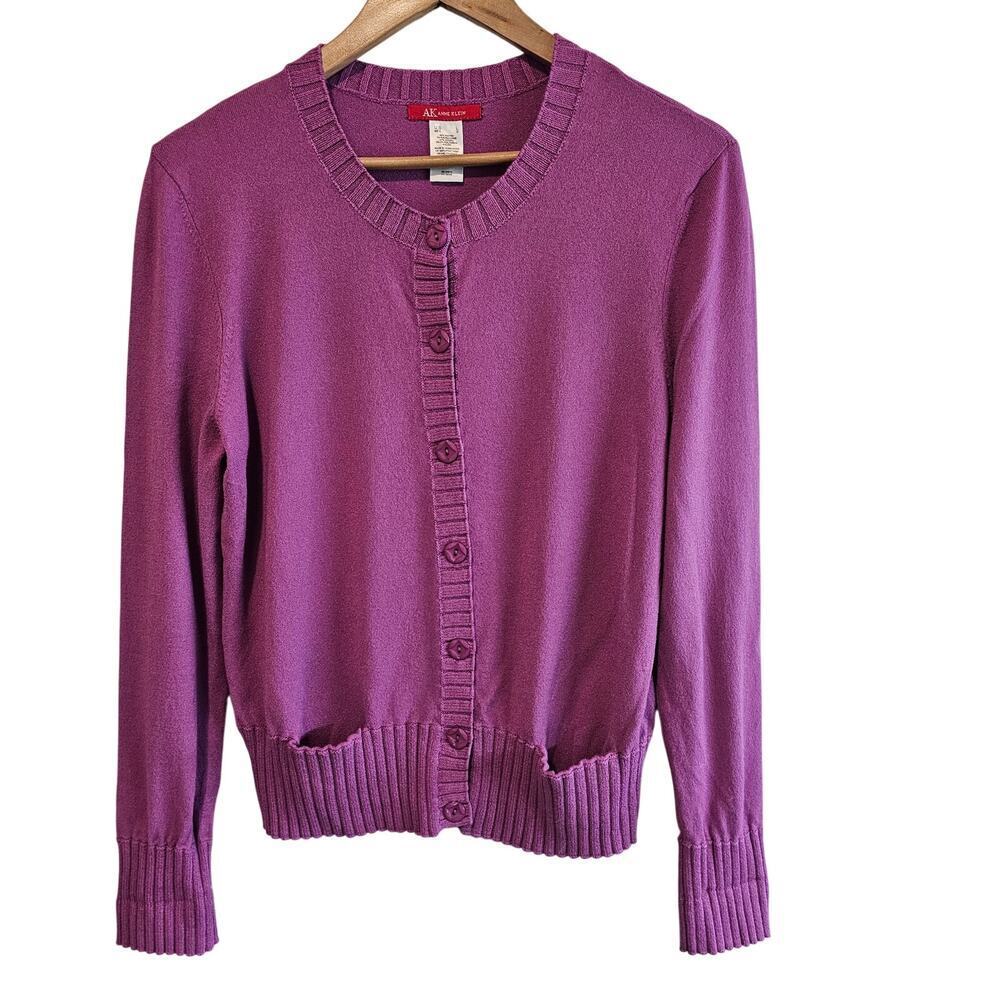 Anne Klein Y2K Cardigan Womens Medium Purple Preppy Twee Academia Minimalist